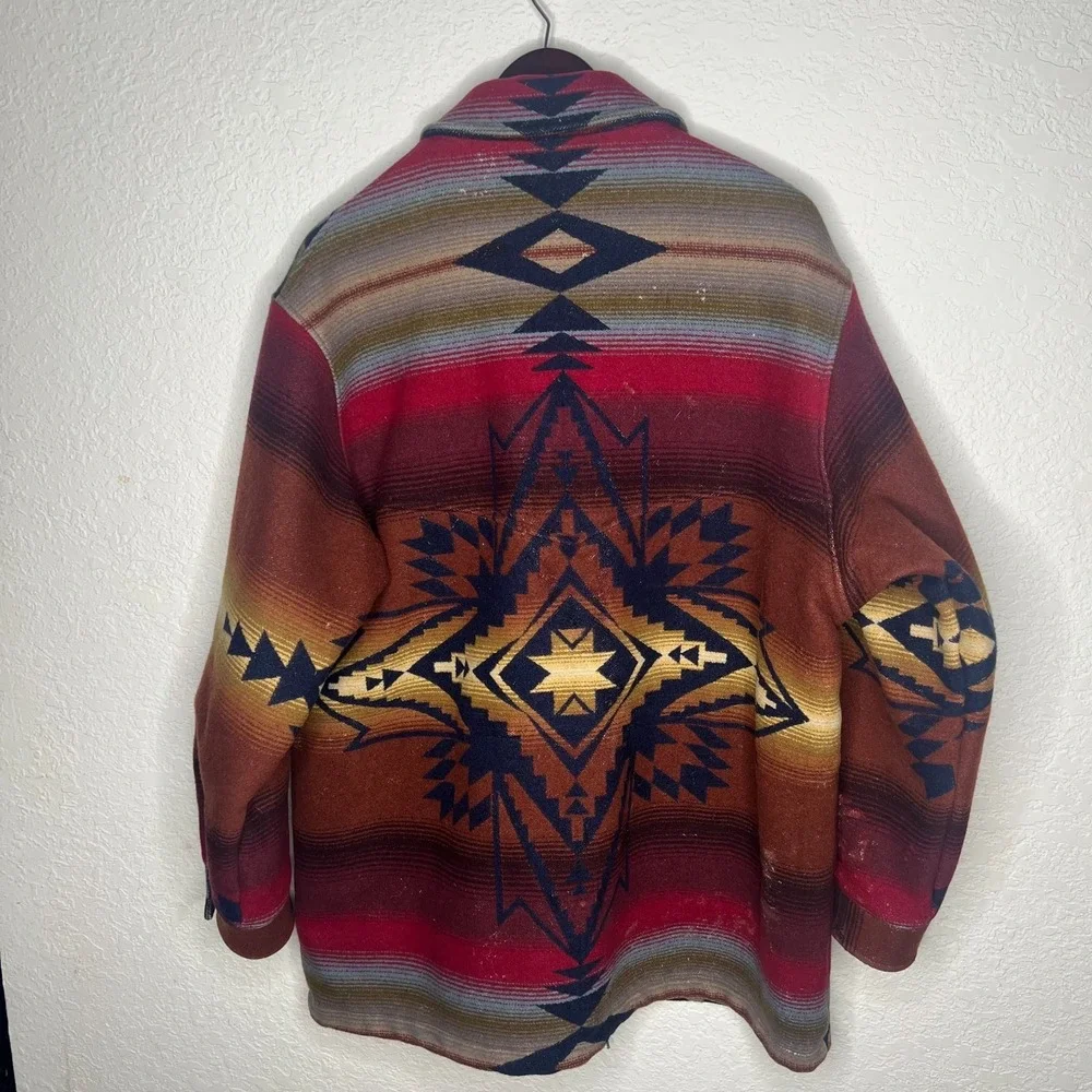 Vintage HIgh Grade Western WearB multicolored Pendleton Aztec wool Jacket Size L - Picture 3 of 12